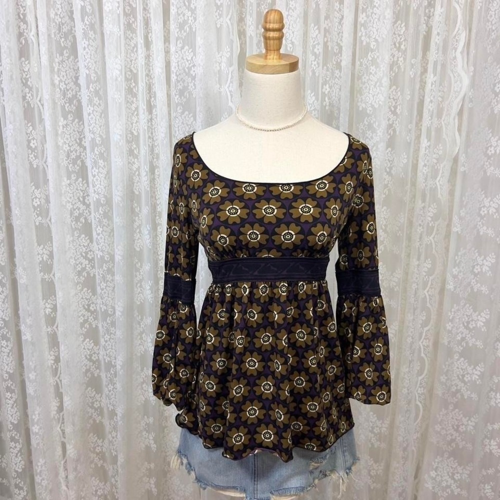 Vintage Y2K Studio M Babydoll Top Long Sleeve Floral S Dark Fairy Whimsigoth